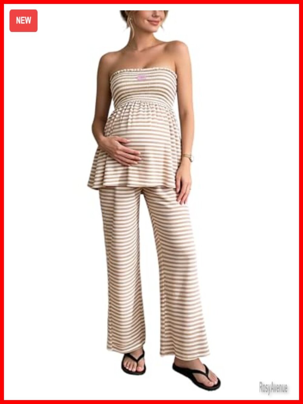 Maternity Striped Tube Top Wide Leg Pants Set 2 Piece Loungewear